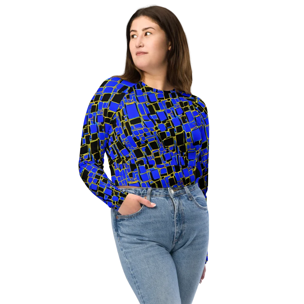 Blue Gold Matrix on Long Sleeve Crop Top — Front