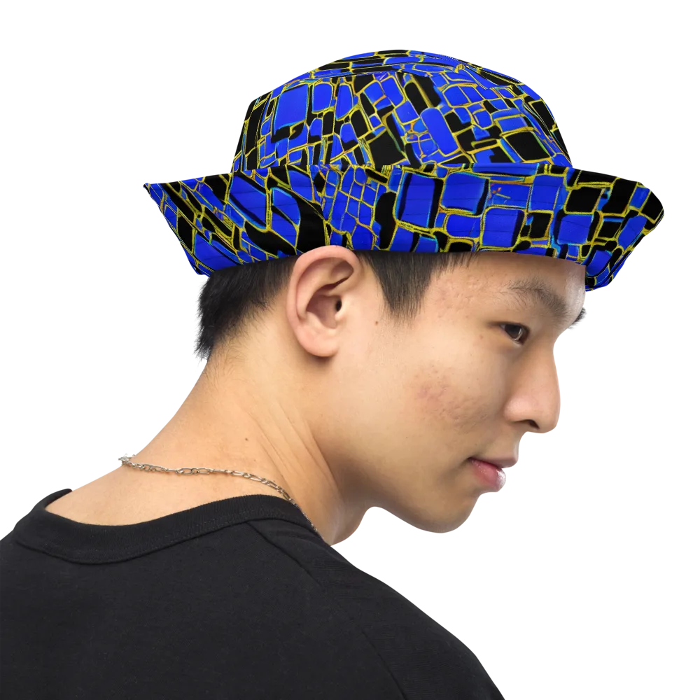 Blue Gold Matrix on Reversible Bucket Hat — Right Outside