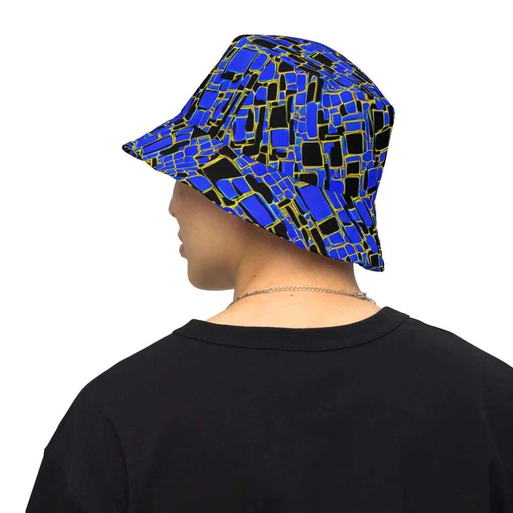 Blue Gold Matrix on Reversible Bucket Hat — Back Inside