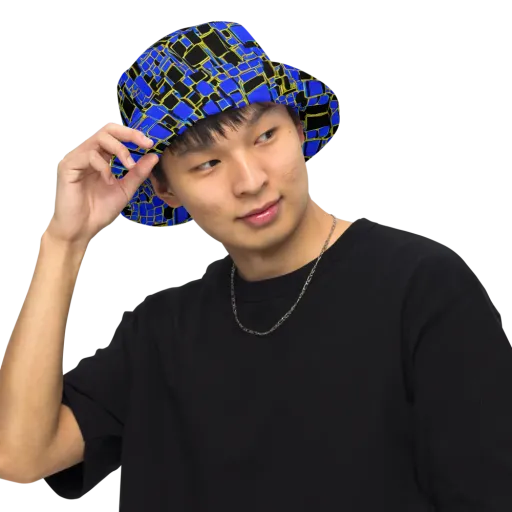 Blue Gold Matrix on a Reversible Bucket Hat