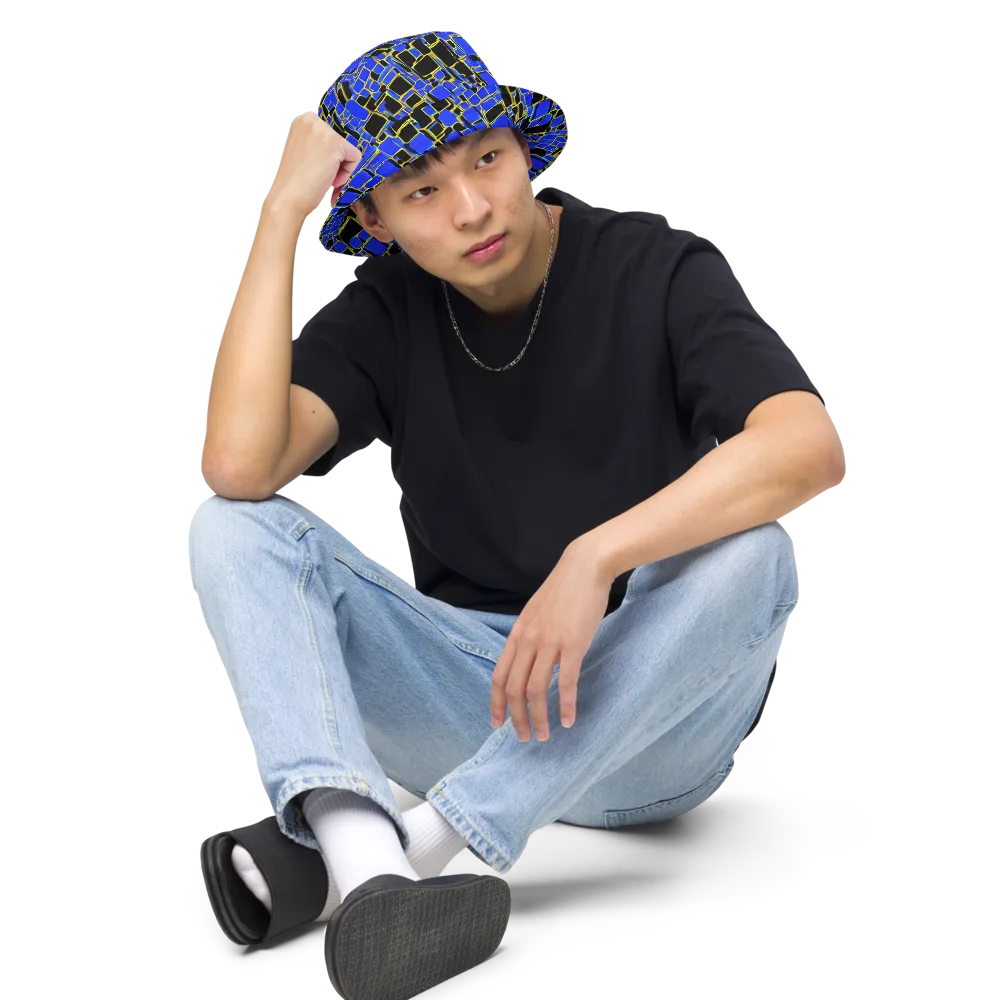 Blue Gold Matrix on Reversible Bucket Hat — Front 2 Inside
