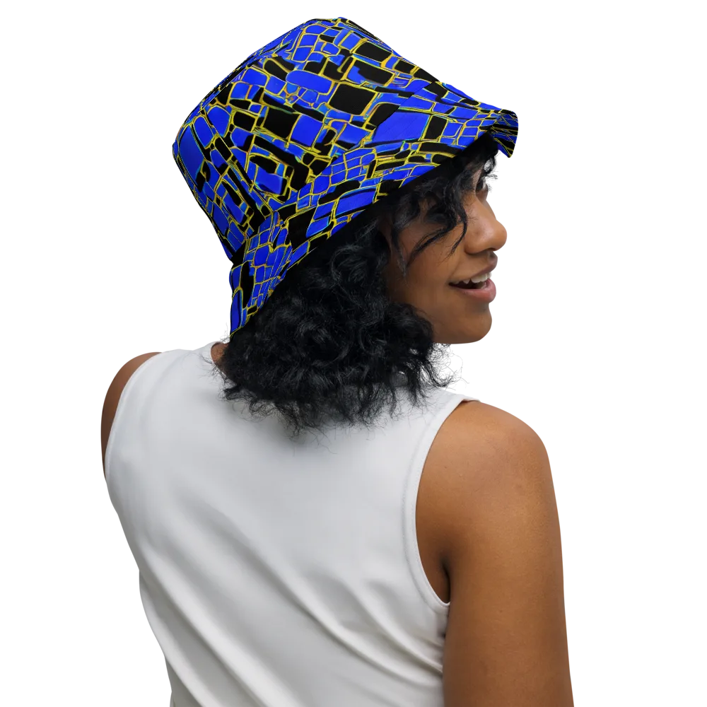 Blue Gold Matrix on Reversible Bucket Hat — Right Outside