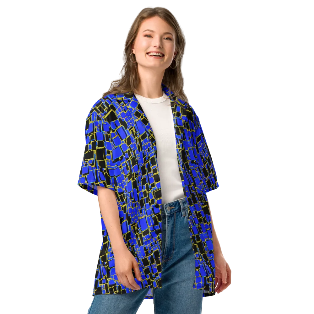 Blue Gold Matrix on Button Shirt — Front