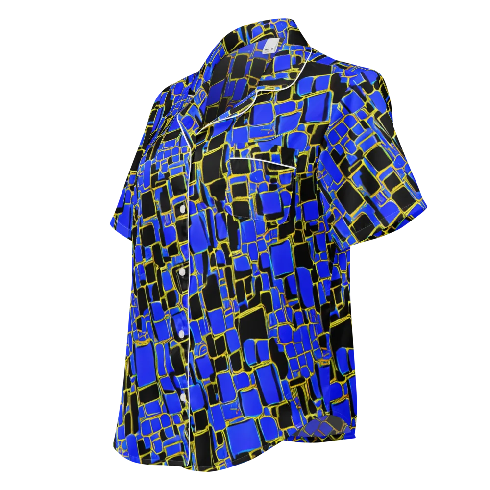 Blue Gold Matrix on Women's Short Sleeve Pajama Top — Left Front