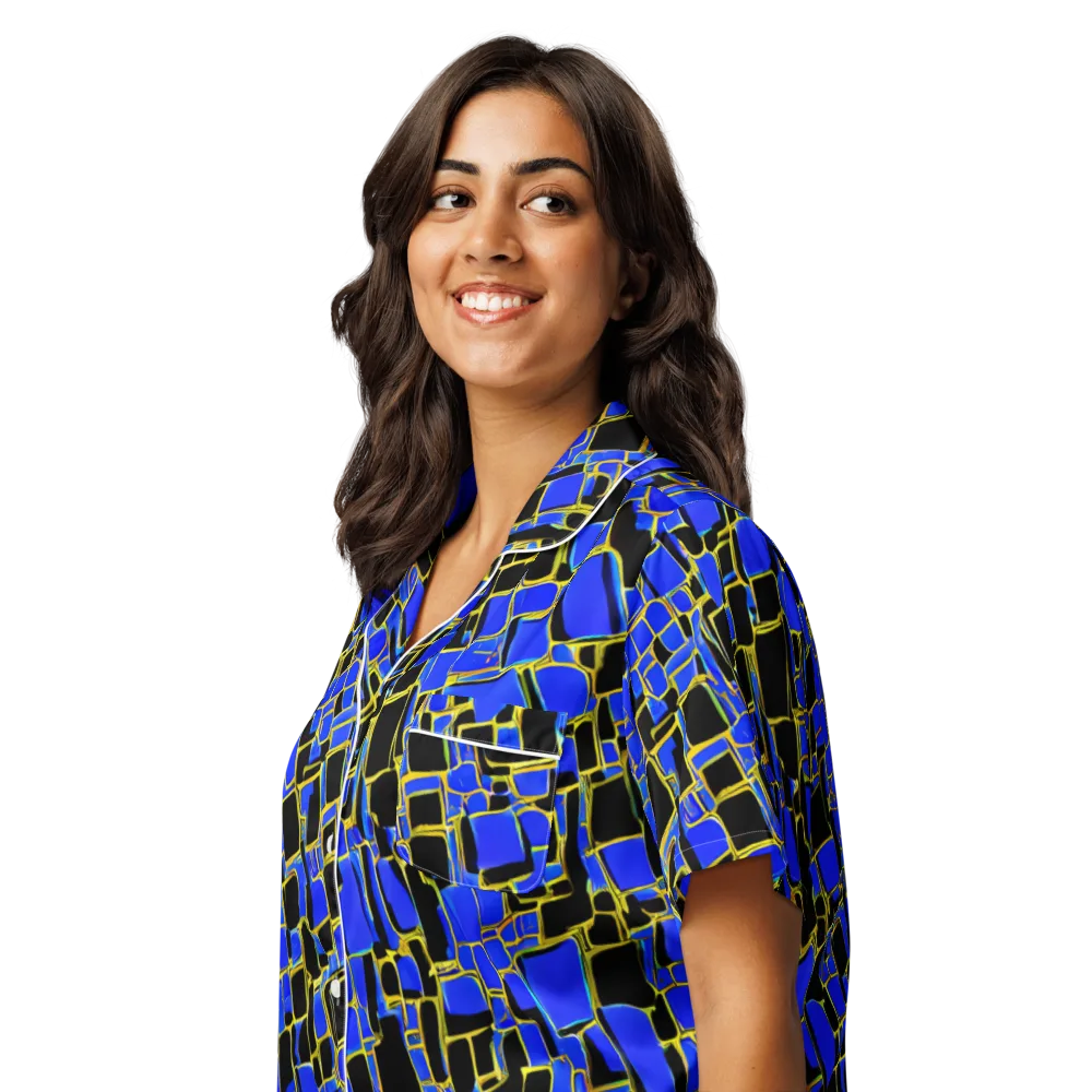 Blue Gold Matrix on Women's Short Sleeve Pajama Top — Left Front