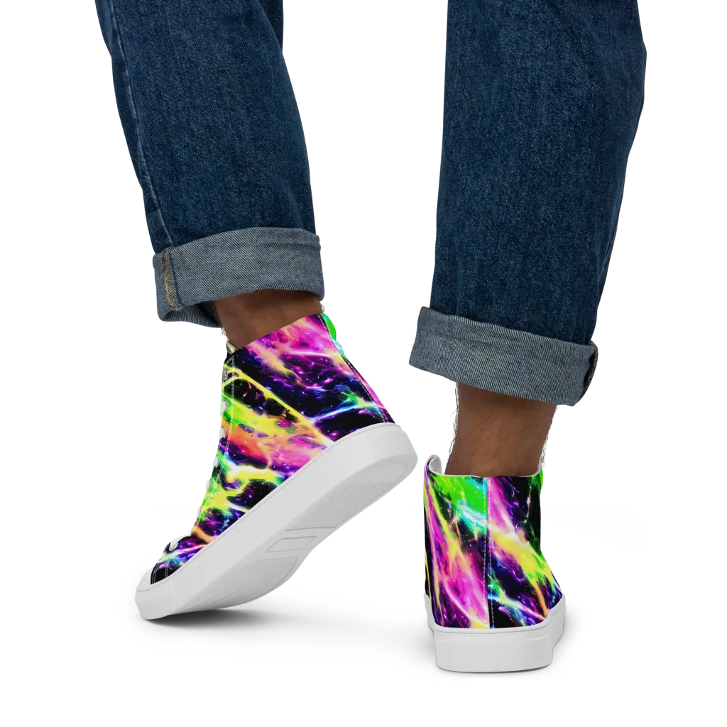 Chromatic Surge on Men's High Top Canvas Shoes — Back
