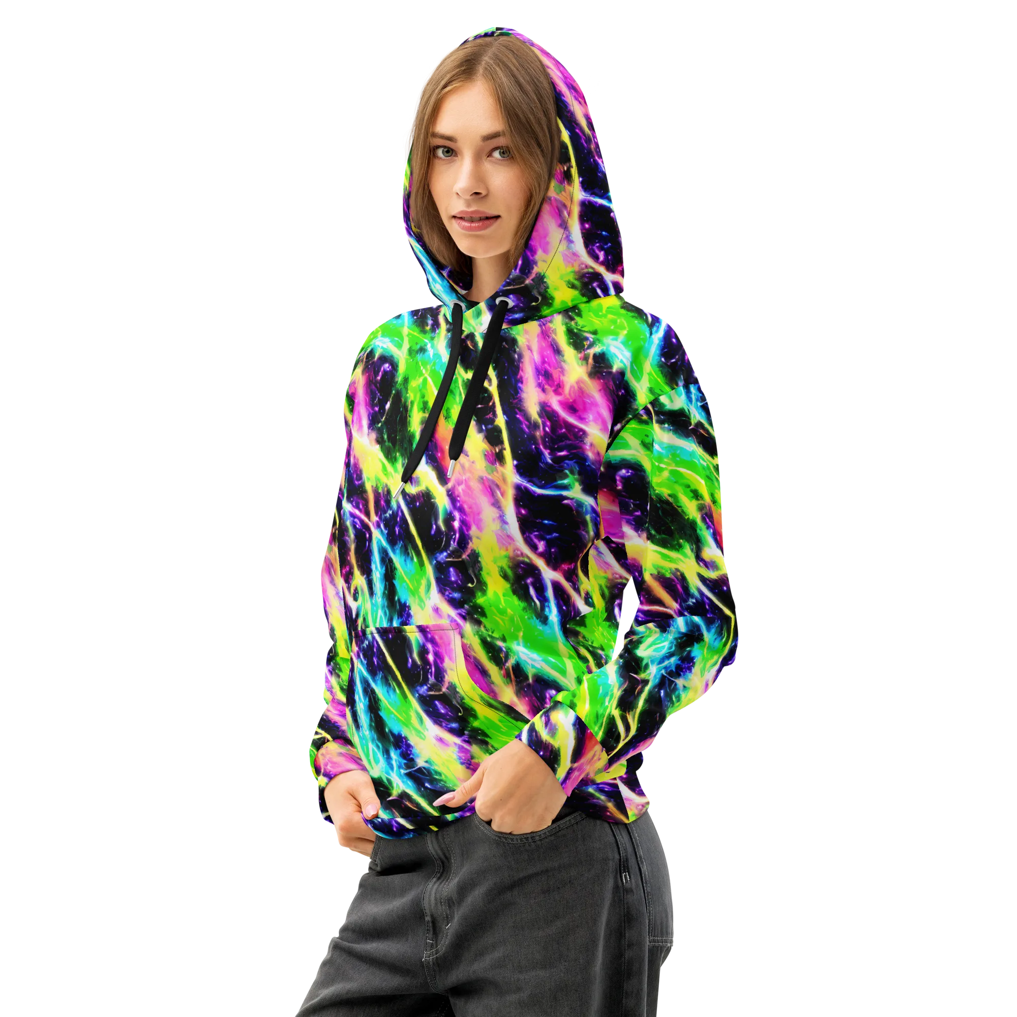 Chromatic Surge on Cotton Hoodie — Left Front