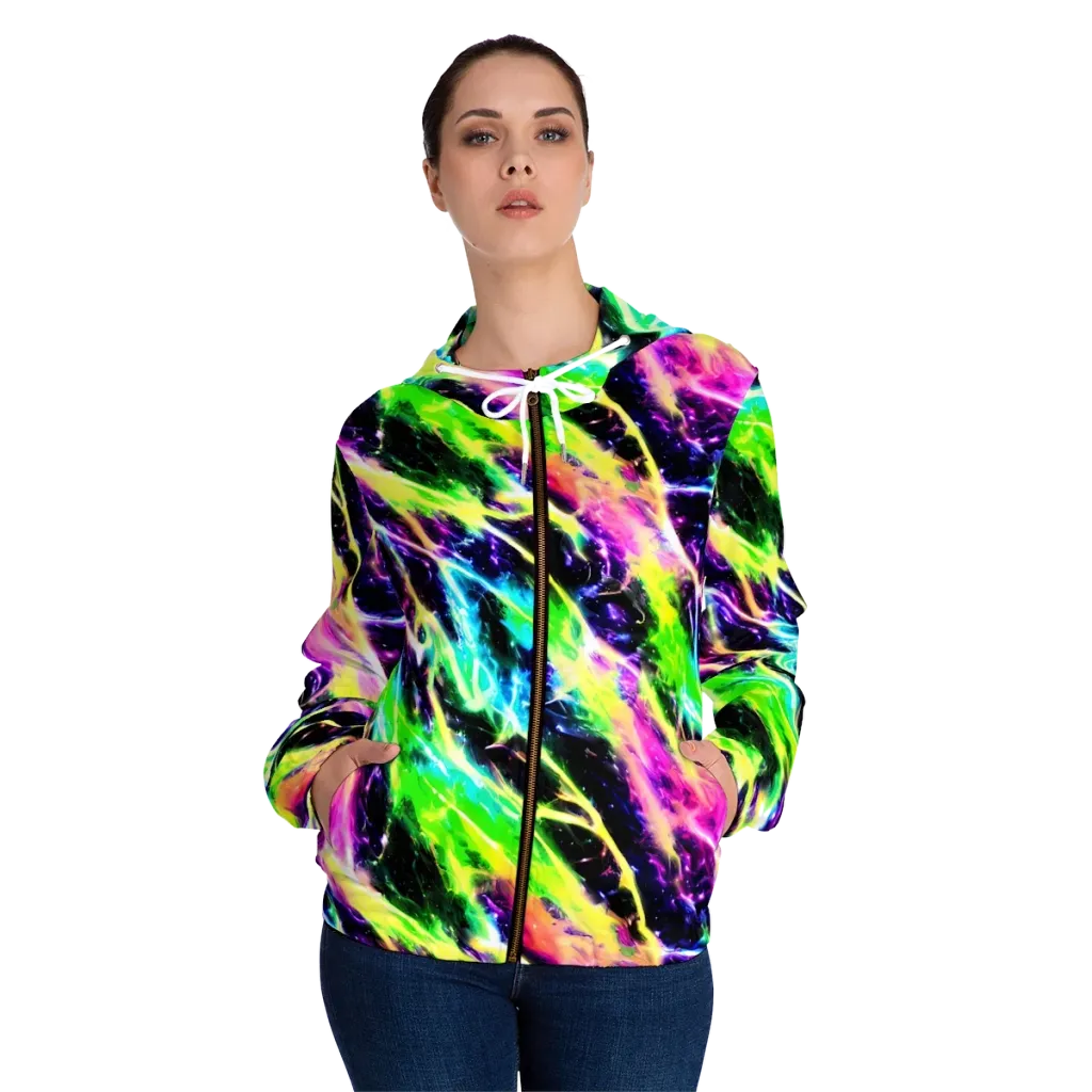 Chromatic Surge on Women's Full-Zip Hoodie — Front On Person