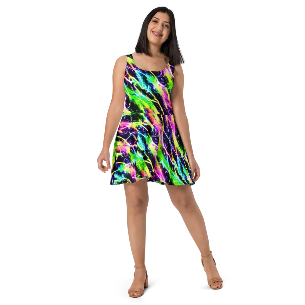 Chromatic Surge on Skater Dress — Front