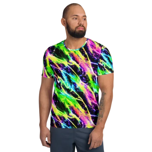 Chromatic Surge on a Men's Athletic T-Shirt
