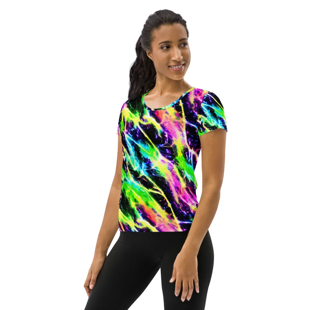 Chromatic Surge on Women's Athletic T-Shirt — Left
