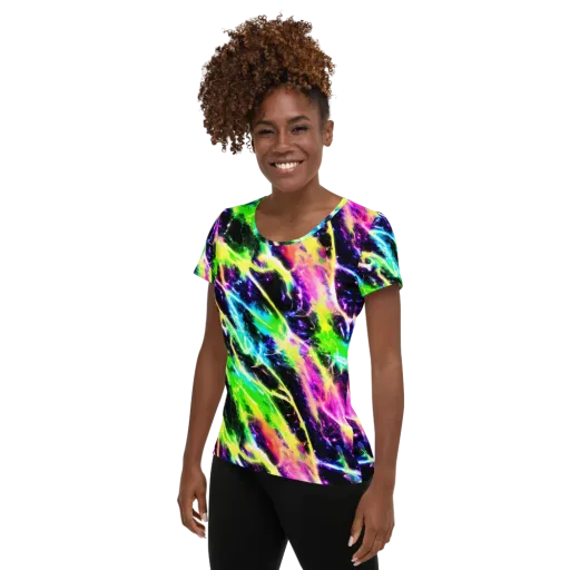 Chromatic Surge on a Women's Athletic T-Shirt
