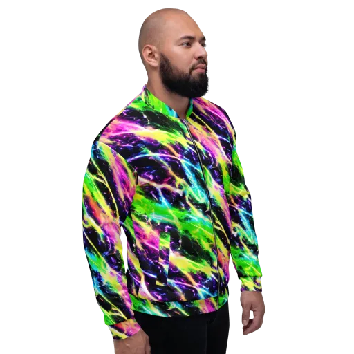 Chromatic Surge on a Bomber Jacket