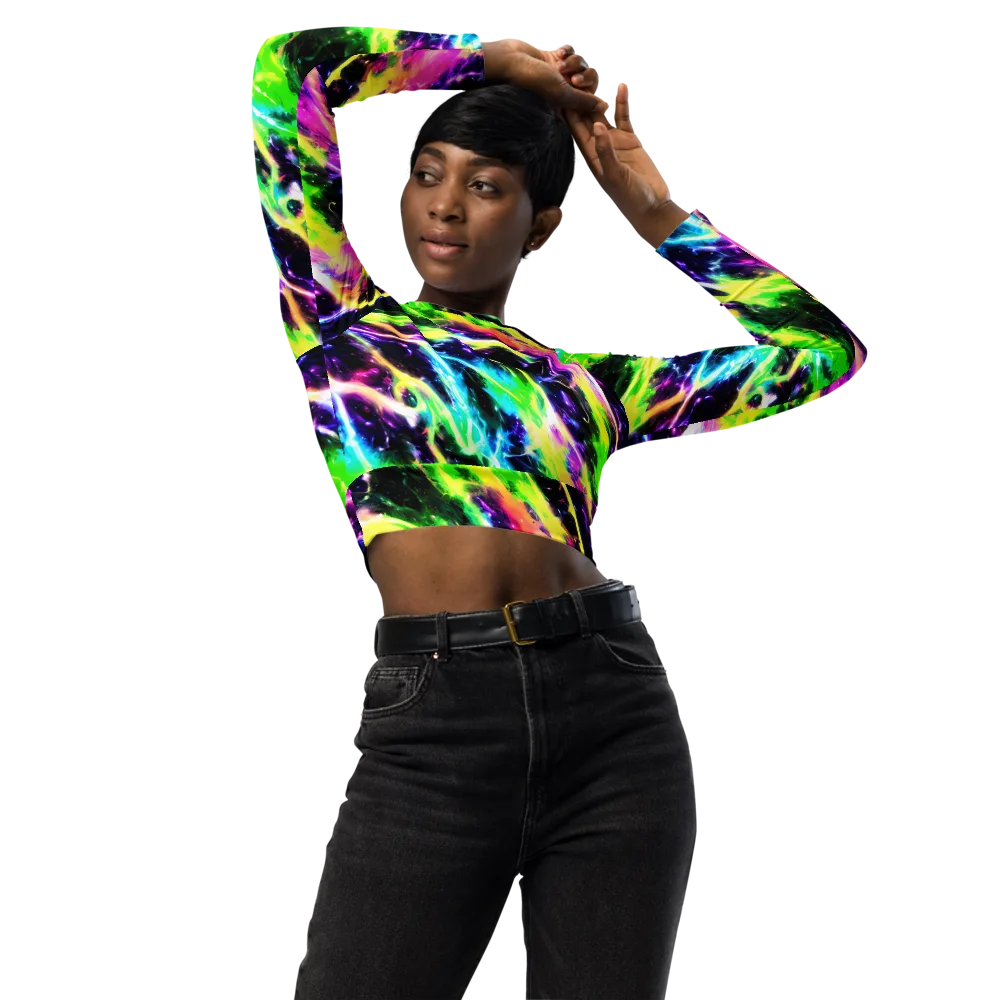 Chromatic Surge on Long Sleeve Crop Top — Front