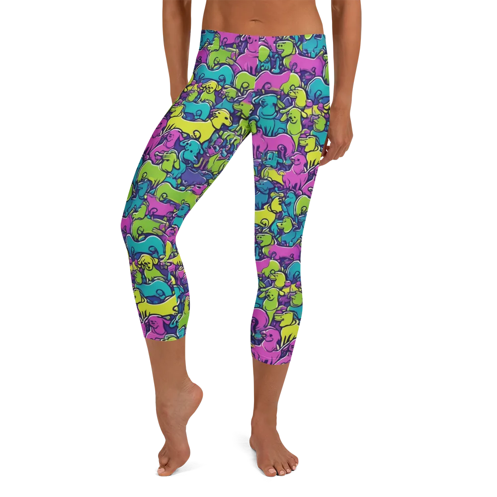 Electric Puppy Field on Capri Leggings — Front