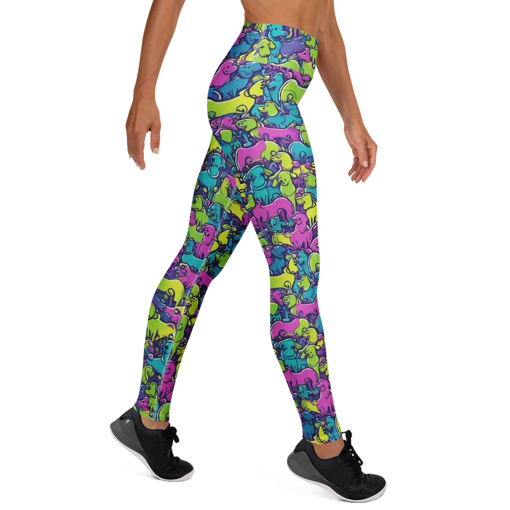Electric Puppy Field on Yoga Leggings — Right