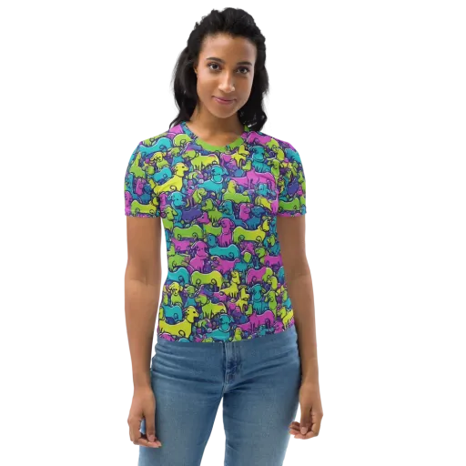 Electric Puppy Field on a Women's Crew Neck T-Shirt
