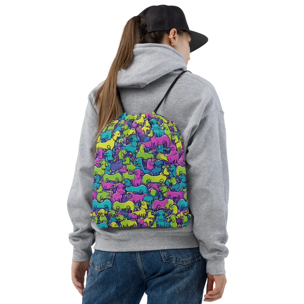 Electric Puppy Field on Drawstring Bag — Front