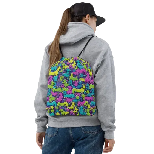 Electric Puppy Field on a Drawstring Bag