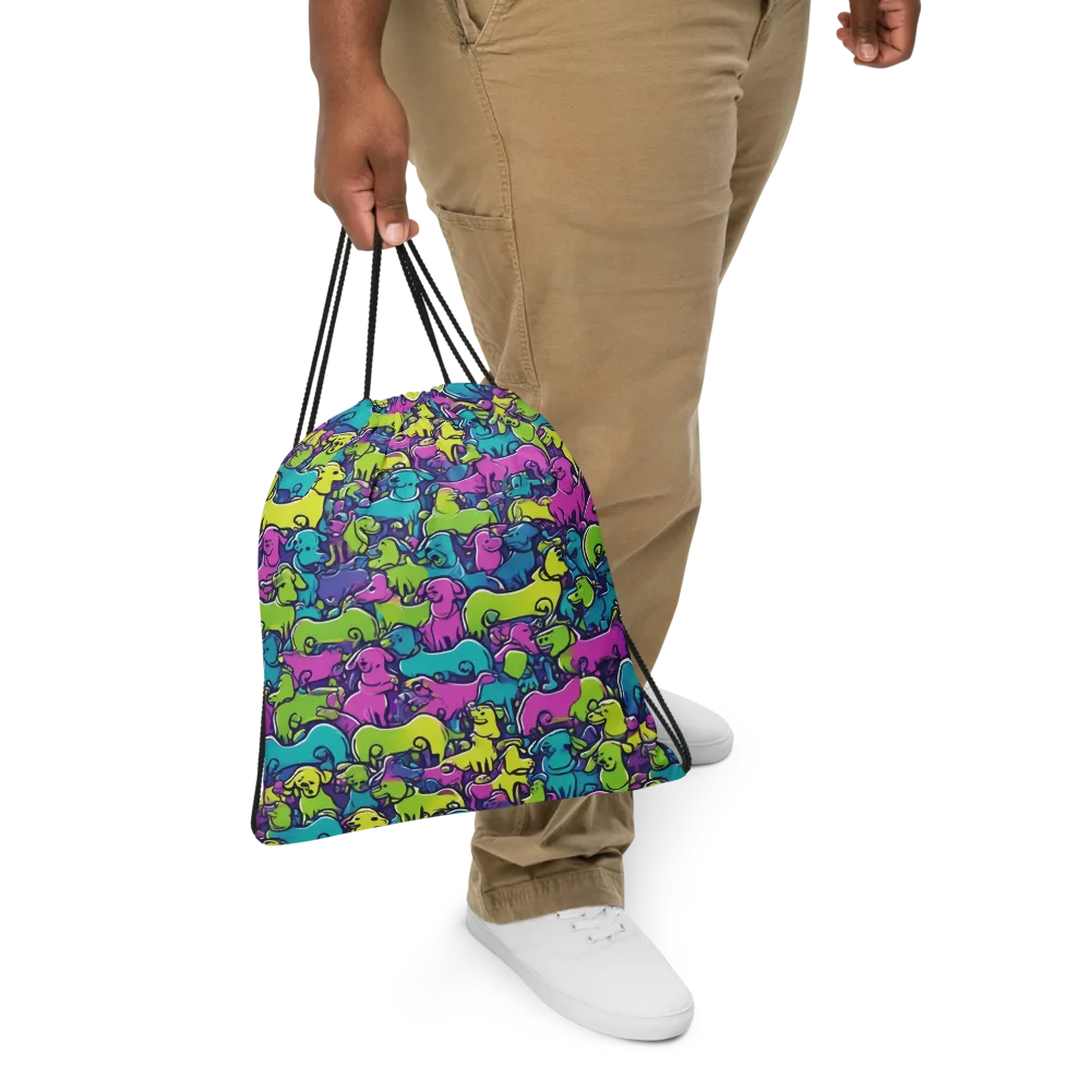 Electric Puppy Field on Drawstring Bag — Front
