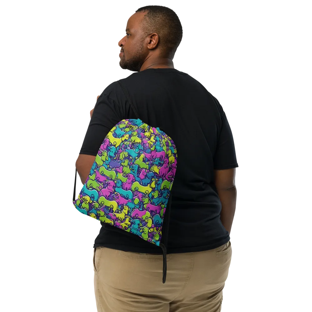 Electric Puppy Field on Drawstring Bag — Front