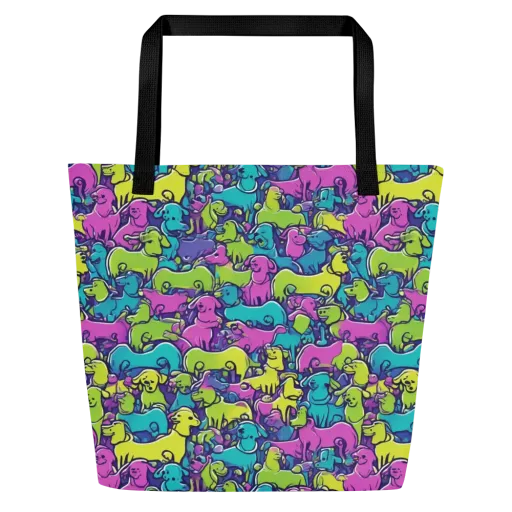 Electric Puppy Field on a Large Tote Bag W/ Pocket
