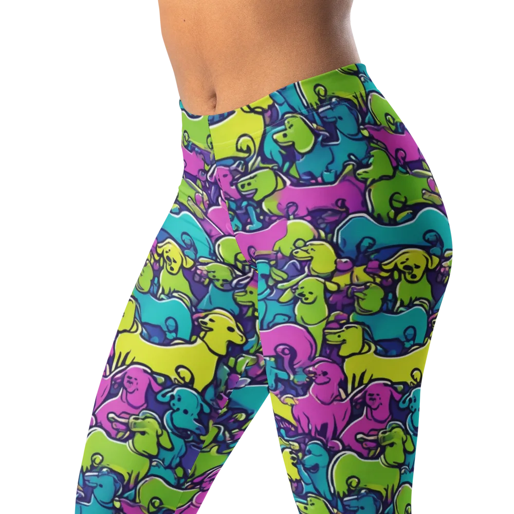 Electric Puppy Field on Leggings — Left Front