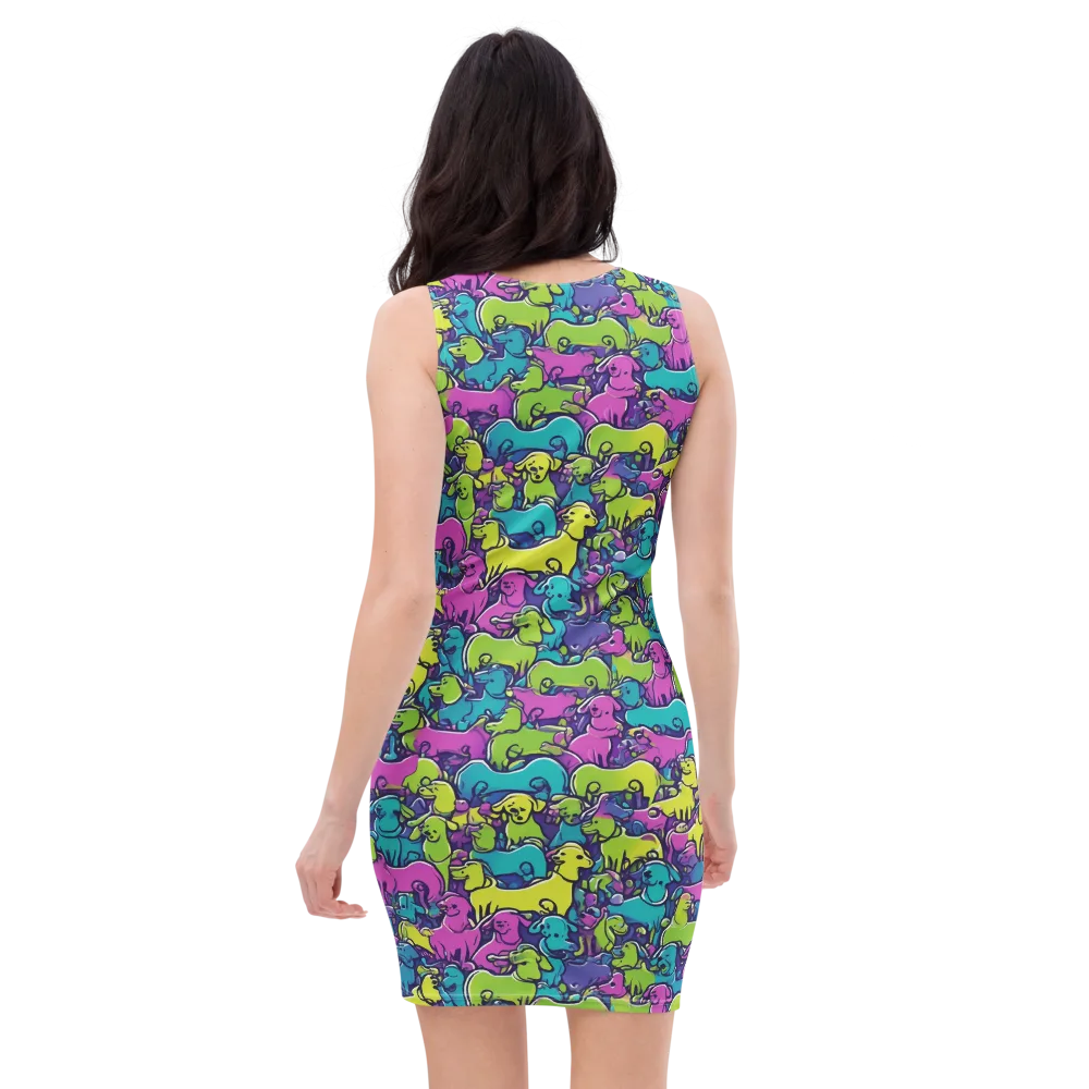 Electric Puppy Field on Bodycon Dress — Back