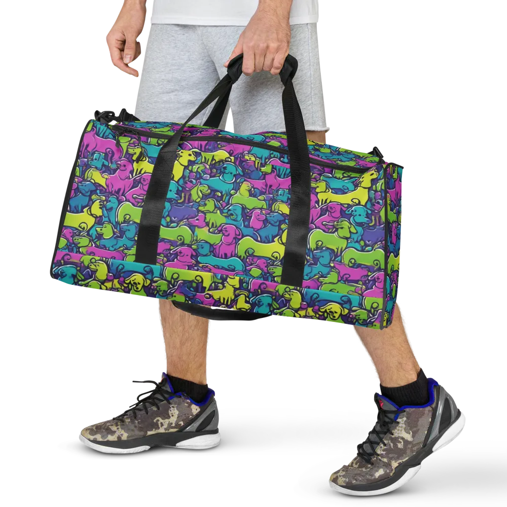 Electric Puppy Field on Duffle Bag — Front