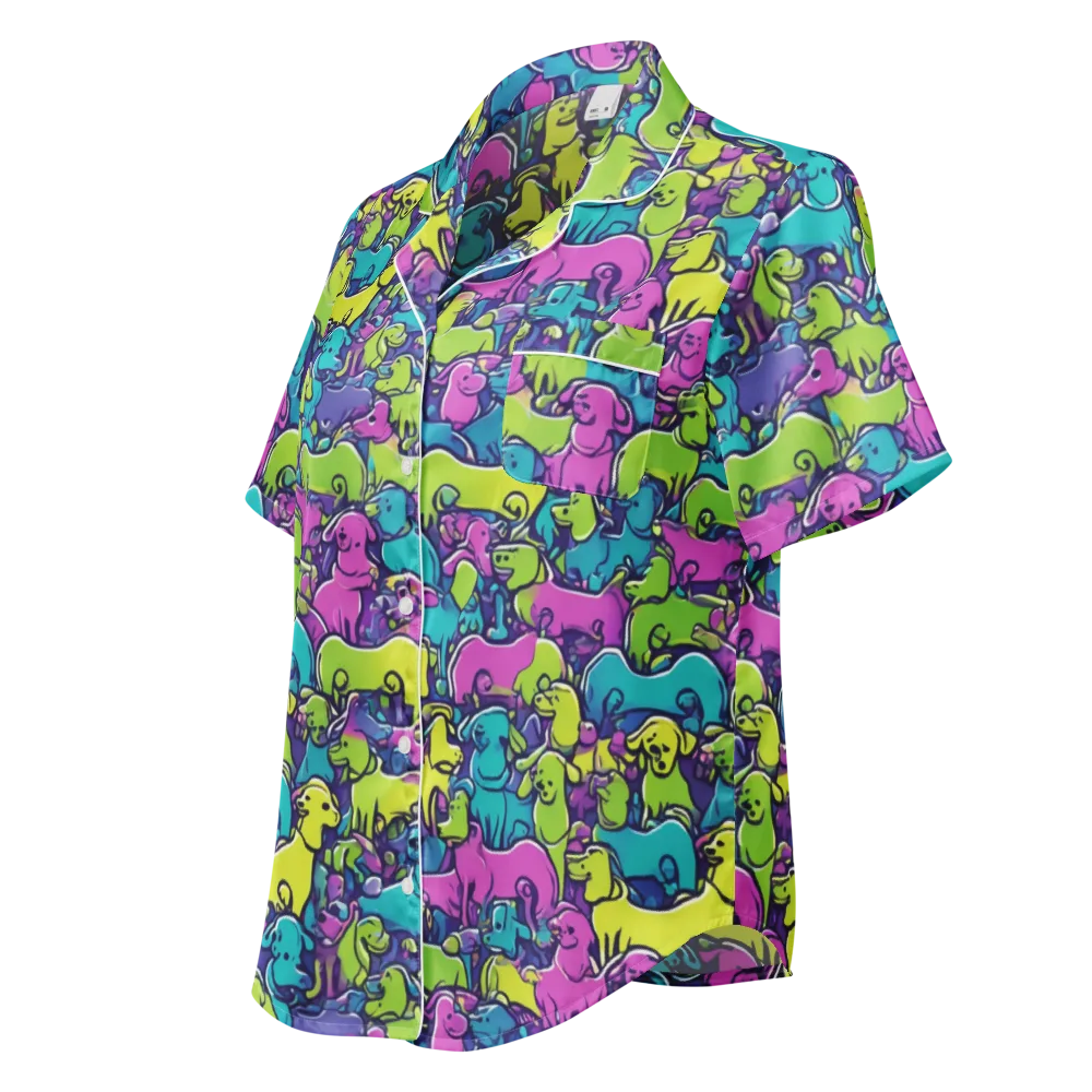 Electric Puppy Field on Women's Short Sleeve Pajama Top — Left Front