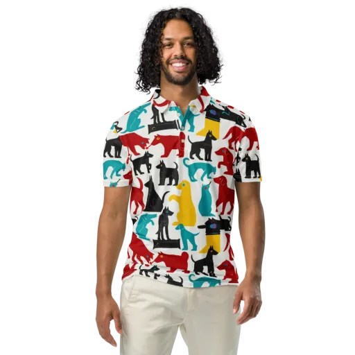 Chromatic Canines on a Men's Slim Fit Polo Shirt