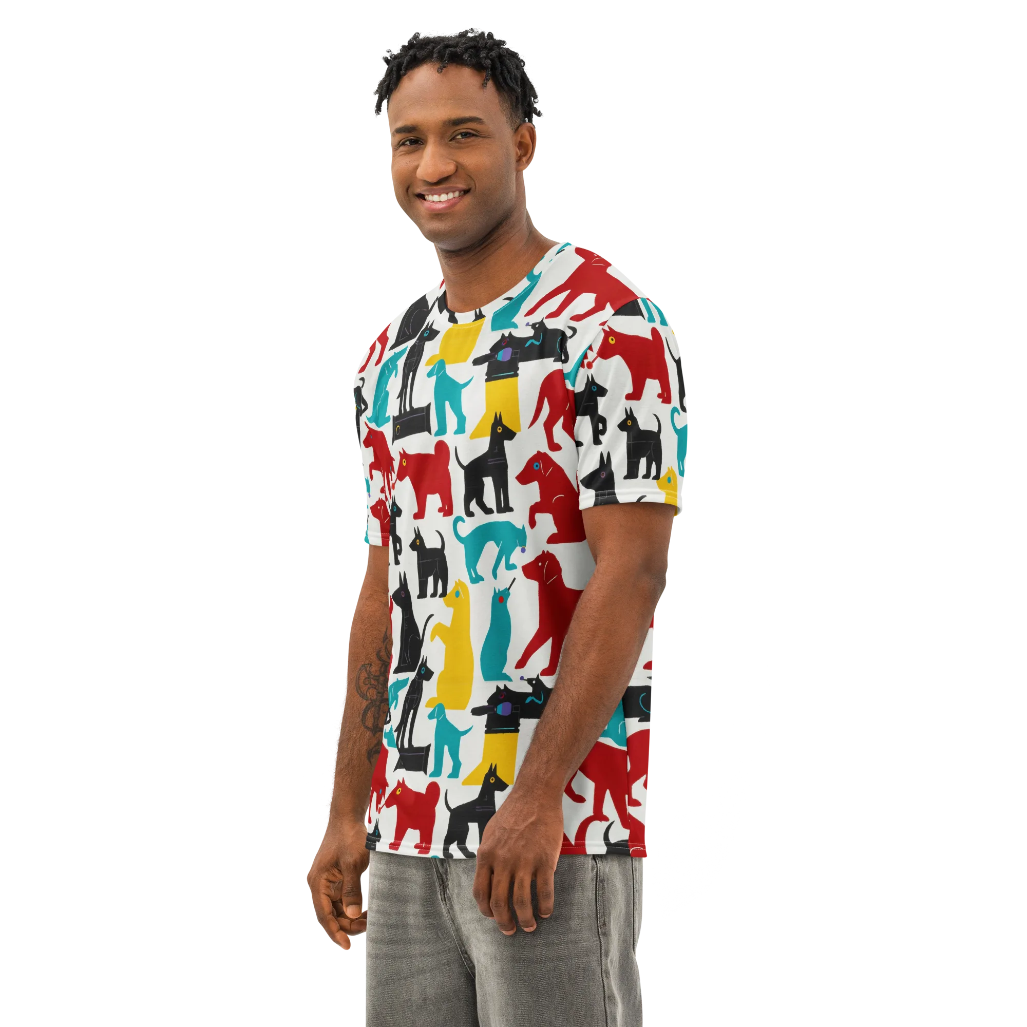 Chromatic Canines on Men's Cotton Crew Neck T-Shirt — Left Front