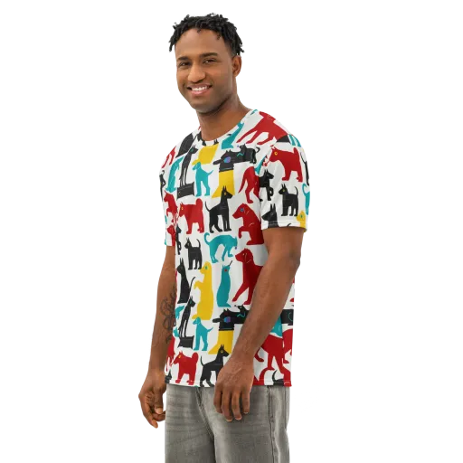 Chromatic Canines on a Men's Cotton Crew Neck T-Shirt
