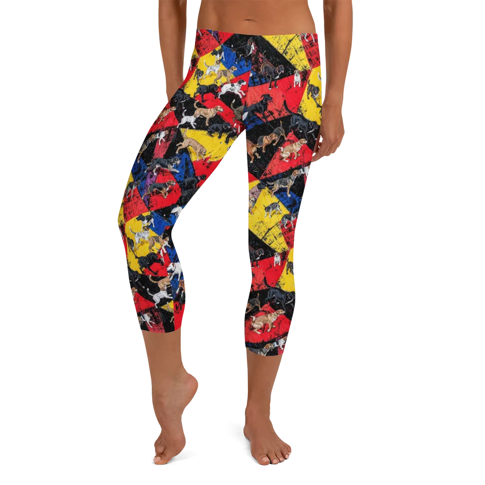 Canine Color Riot on Capri Leggings — Front