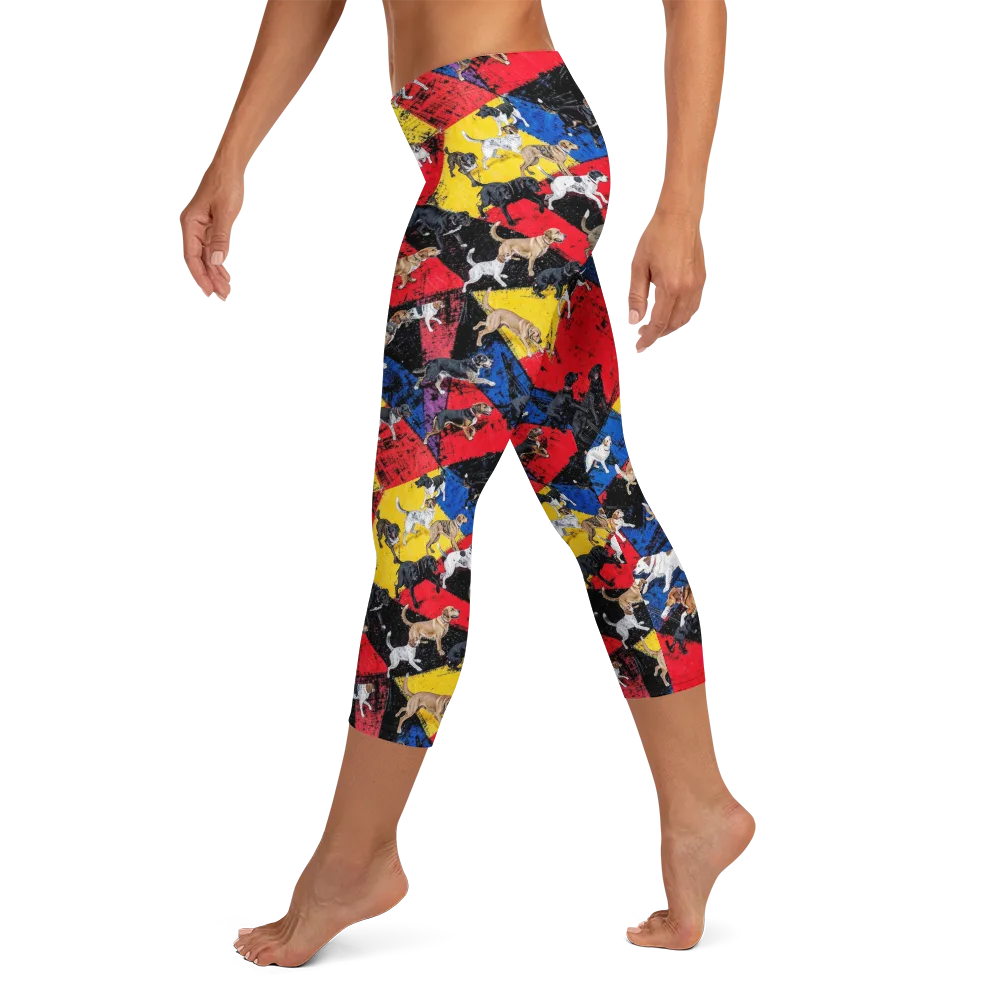 Canine Color Riot on Capri Leggings — Left