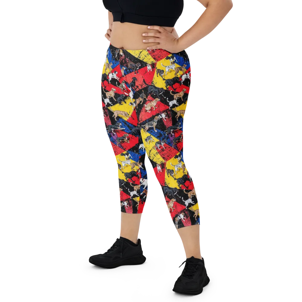 Canine Color Riot on Capri Leggings — Front