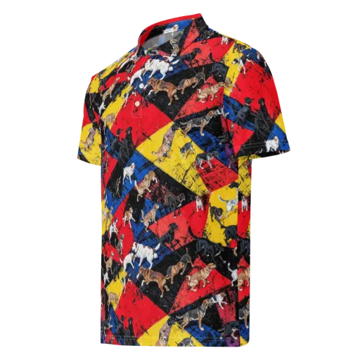 Canine Color Riot on a Men's Slim Fit Polo Shirt