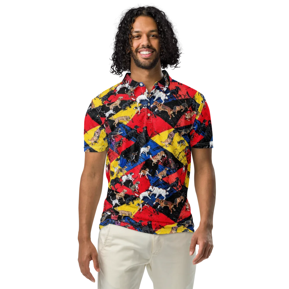 Canine Color Riot on Men's Slim Fit Polo Shirt — Front