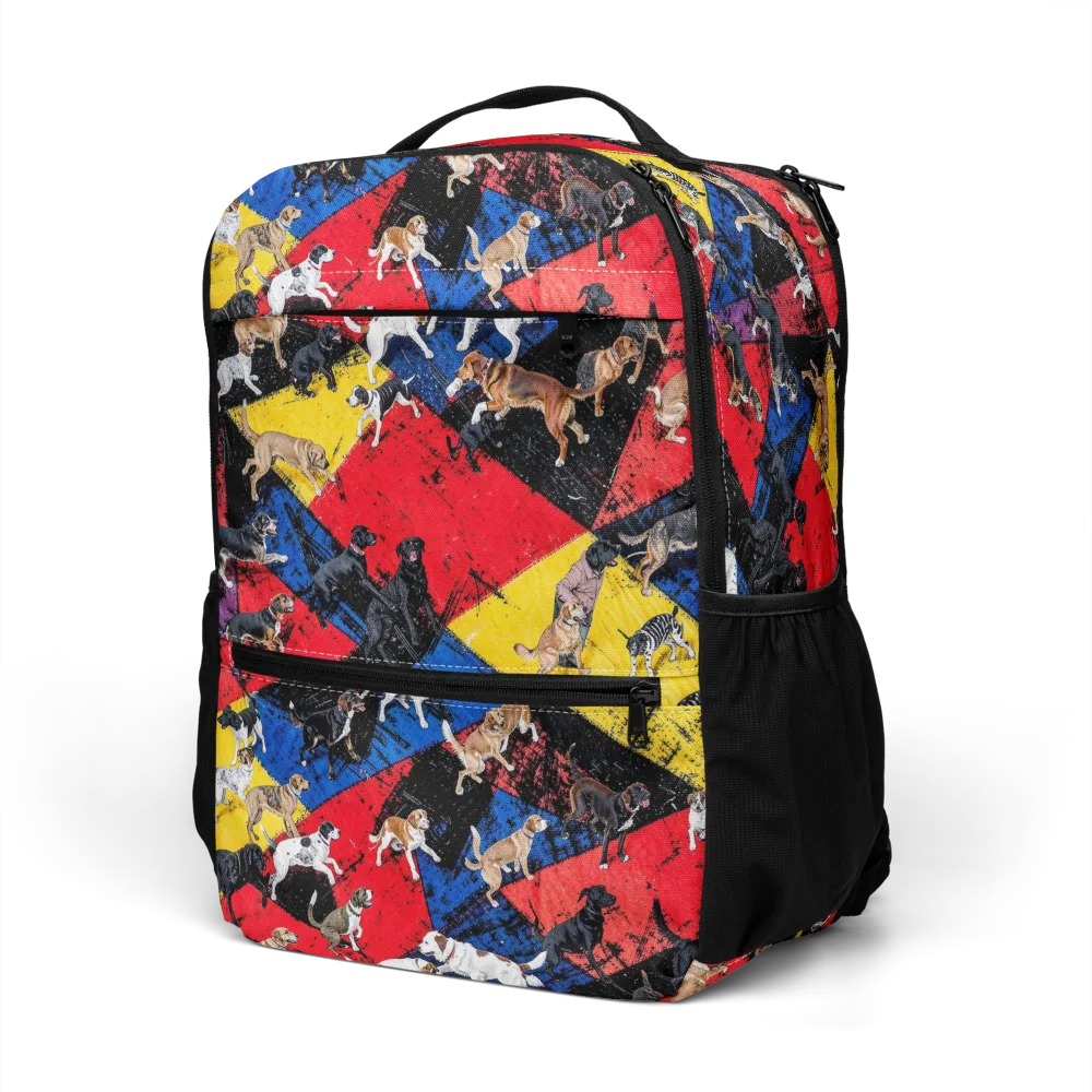 Canine Color Riot on Utility Backpack — Left Front