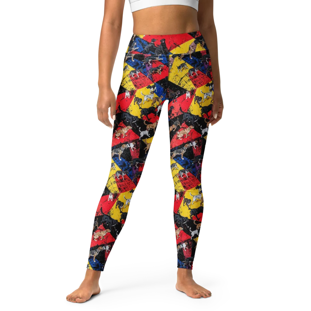 Canine Color Riot on Yoga Leggings — Front