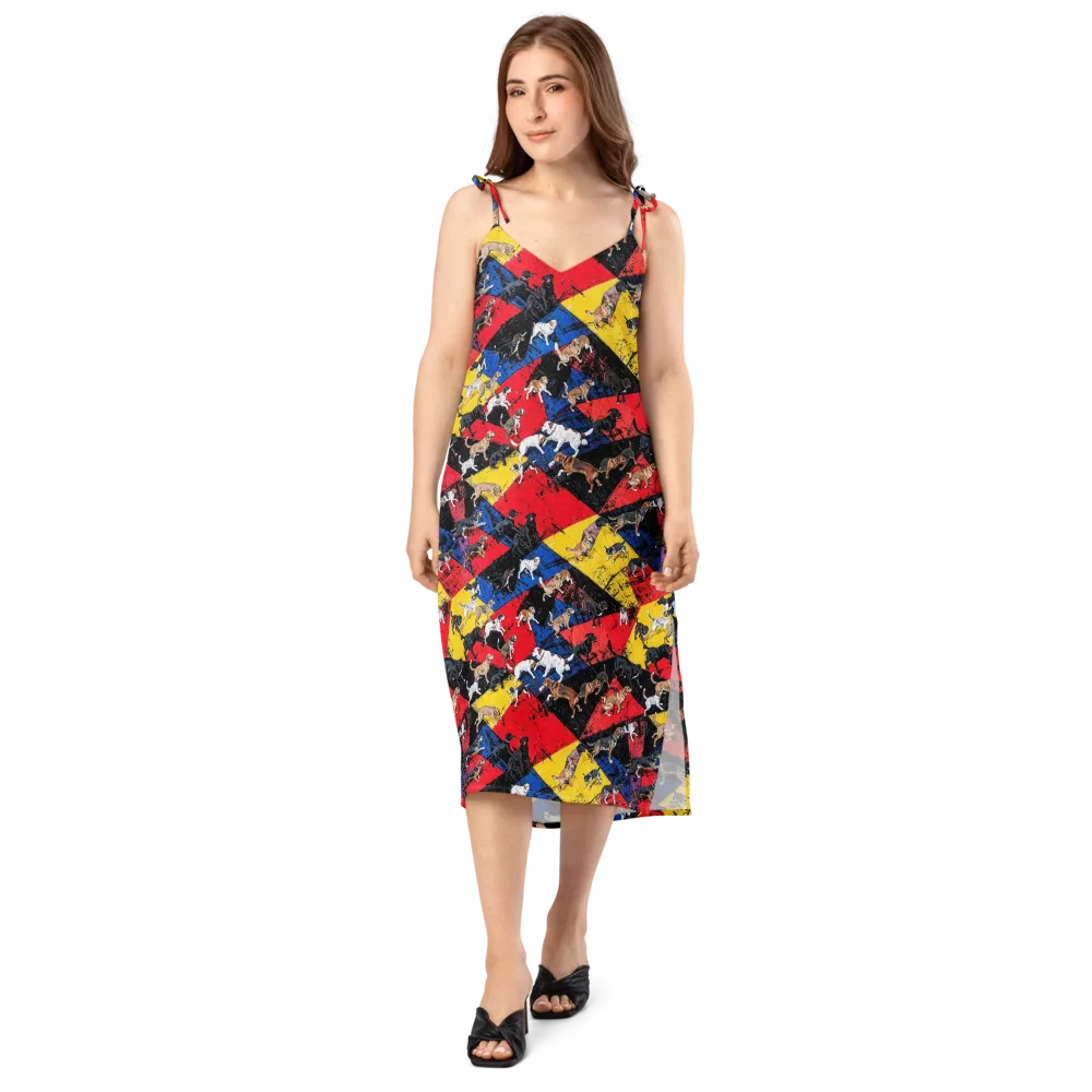 Canine Color Riot on Slip Dress — Front