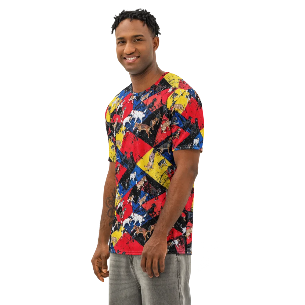 Canine Color Riot on Men's Cotton Crew Neck T-Shirt — Left Front