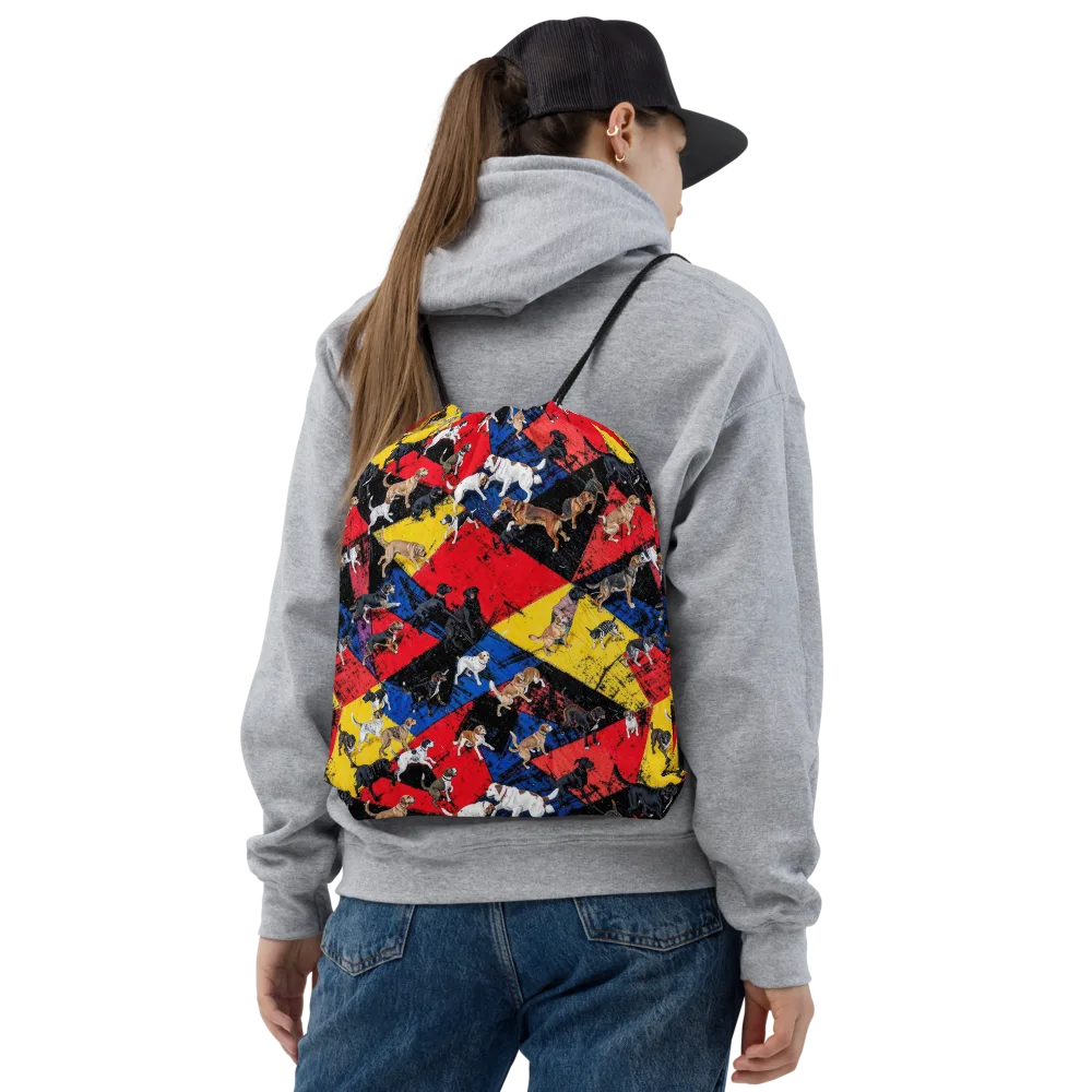 Canine Color Riot on Drawstring Bag — Front