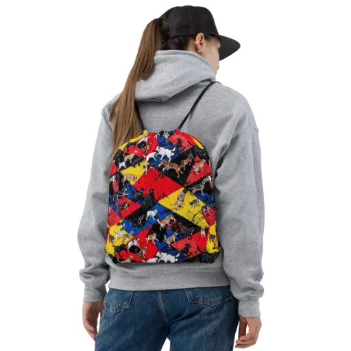 Canine Color Riot on a Drawstring Bag