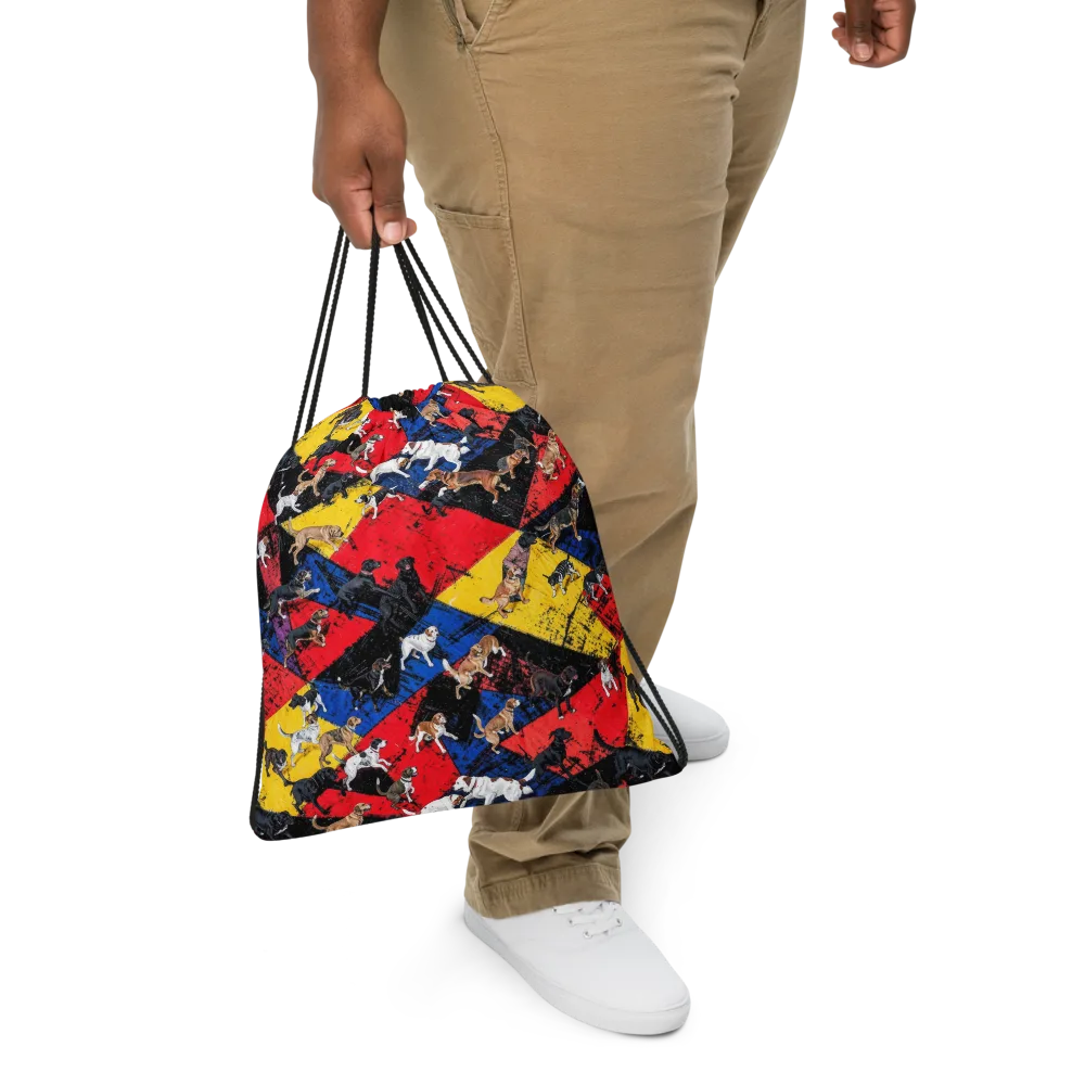 Canine Color Riot on Drawstring Bag — Front
