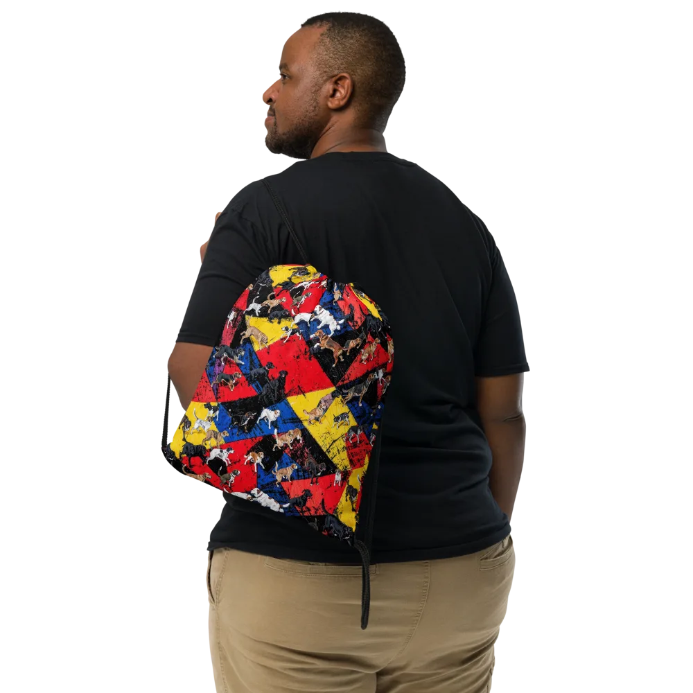 Canine Color Riot on Drawstring Bag — Front