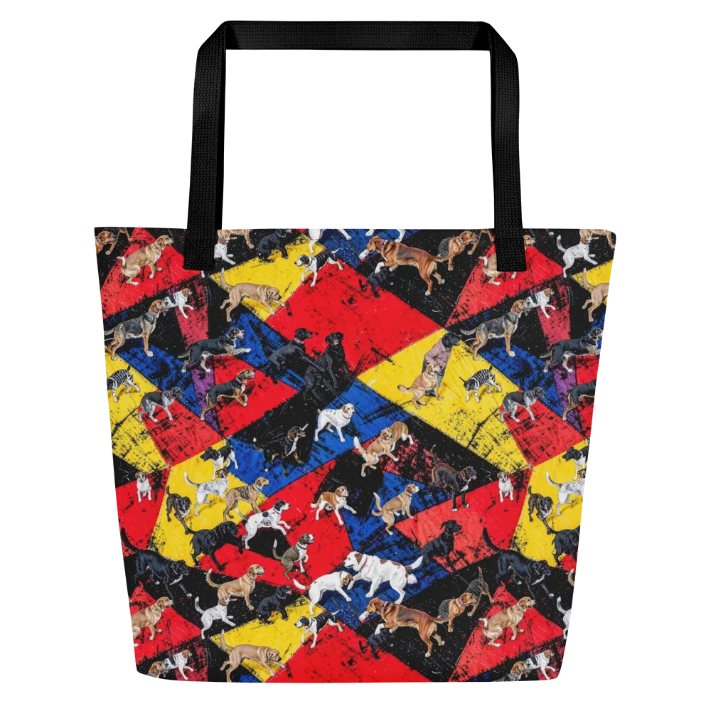 Canine Color Riot on Large Tote Bag W/ Pocket — Front