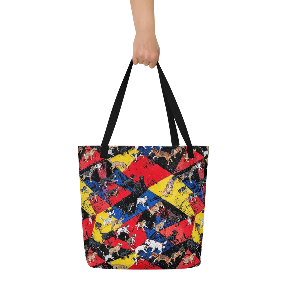 Canine Color Riot on Large Tote Bag W/ Pocket — Front