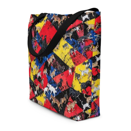Canine Color Riot on a Large Tote Bag W/ Pocket