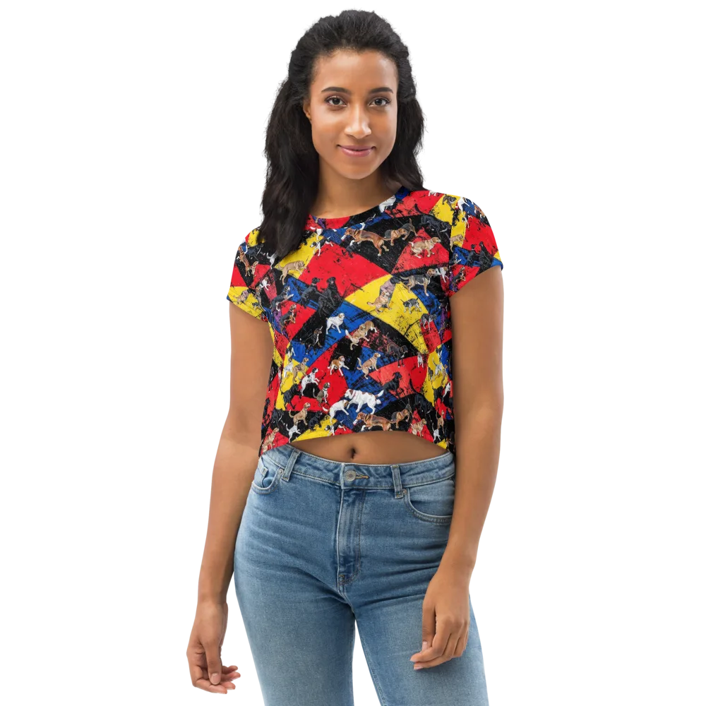 Canine Color Riot on Crop Tee — Front